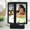 Customized LED Table Lamps with 5 Personalized Photo- Rotating Cube Gift for Anniversary, Couple, Birthday, Wedding, Home & Bedroom Decorative - Wooden Enclosure, Brown