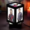 Customized LED Table Lamps with 5 Personalized Photo- Rotating Cube Gift for Anniversary, Couple, Birthday, Wedding, Home & Bedroom Decorative - Wooden Enclosure, Brown - Image 2