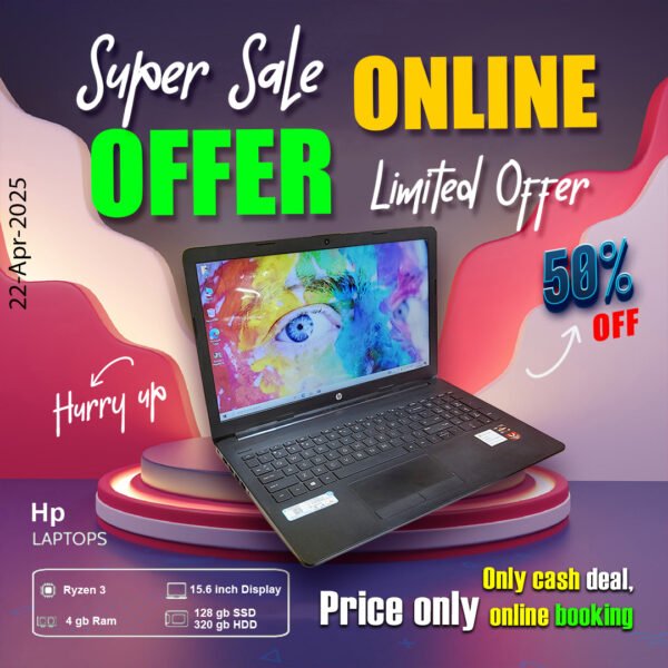 Hp Laptop ( Ryzen3 | 4gb ram | 128gb ssd + 320gb Hdd ) ONLY CASH DEAL