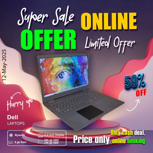 Dell Laptop ( Ryzn5 Processor | 8gb ram | 500gb Hdd + 256gb ssd ) ONLY CASH DEAL